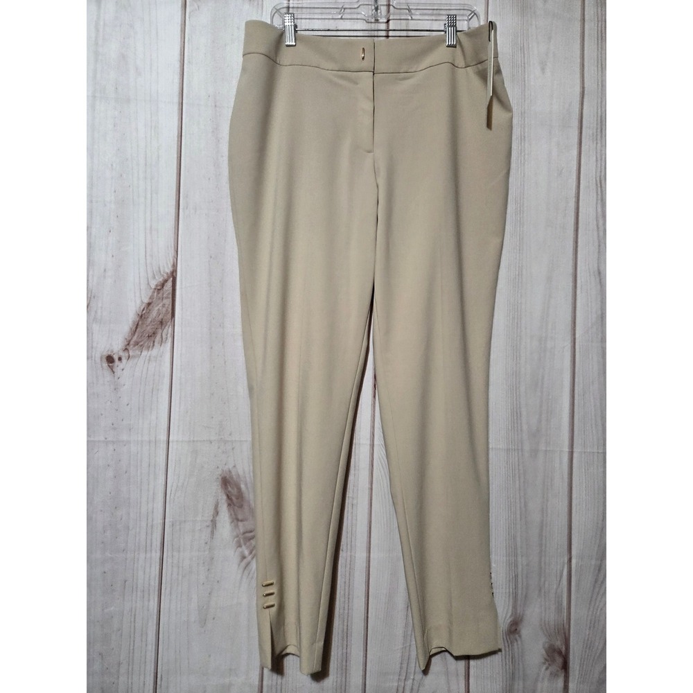 Calvin Klein Womens Tan Beige Straight Leg Dress Pants Gold Hardware Size 12 NWT